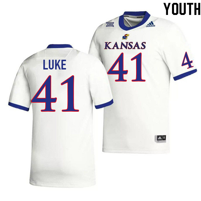 Youth #41 Hunter Luke Kansas Jayhawks College Football Jerseys Stitched Sale-White